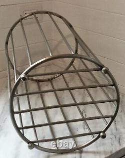 Antique vtg Victorian Nickel plate Brass bar TOWEL BASKET JLMott bath barbershop