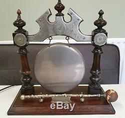 Antique wood and silver plate ornate larger size table gong