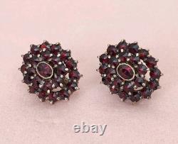 Antiques Silver Gold Plated Earrings 900 with natural Bohemian Czech Garnet