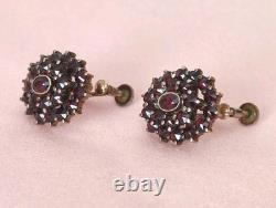 Antiques Silver Gold Plated Earrings 900 with natural Bohemian Czech Garnet