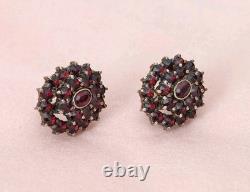 Antiques Silver Gold Plated Earrings 900 with natural Bohemian Czech Garnet