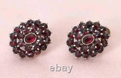Antiques Silver Gold Plated Earrings 900 with natural Bohemian Czech Garnet