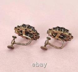 Antiques Silver Gold Plated Earrings 900 with natural Bohemian Czech Garnet
