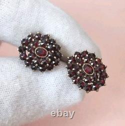 Antiques Silver Gold Plated Earrings 900 with natural Bohemian Czech Garnet
