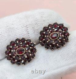 Antiques Silver Gold Plated Earrings 900 with natural Bohemian Czech Garnet