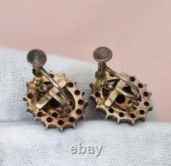 Antiques Silver Gold Plated Earrings 900 with natural Bohemian Czech Garnet
