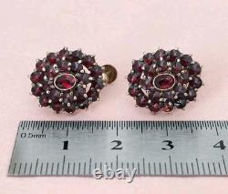 Antiques Silver Gold Plated Earrings 900 with natural Bohemian Czech Garnet