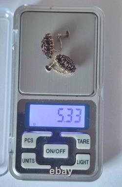 Antiques Silver Gold Plated Earrings 900 with natural Bohemian Czech Garnet