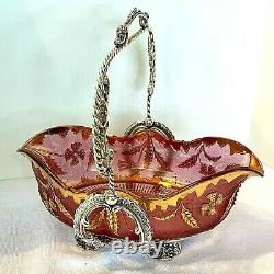 Antq 1899 Victorian Wm A Rogers Bride Basket-eapg Ruby Delaware Rose/gold Bowl