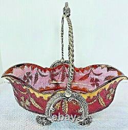 Antq 1899 Victorian Wm A Rogers Bride Basket-eapg Ruby Delaware Rose/gold Bowl