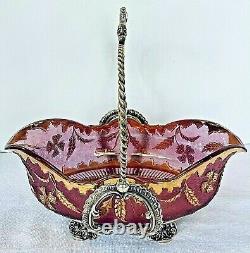 Antq 1899 Victorian Wm A Rogers Bride Basket-eapg Ruby Delaware Rose/gold Bowl