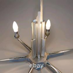 Art-Deco Chandelier Circa 1920s Original Chrysler Building Style Nickel Plating