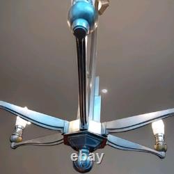 Art-Deco Chandelier Circa 1920s Original Chrysler Building Style Nickel Plating