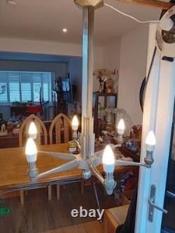 Art-Deco Chandelier Circa 1920s Original Chrysler Building Style Nickel Plating