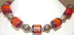 Art Deco Cherry Faturan silver plated bead massive necklace, 131 gr. Length 84