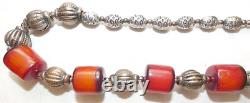 Art Deco Cherry Faturan silver plated bead massive necklace, 131 gr. Length 84