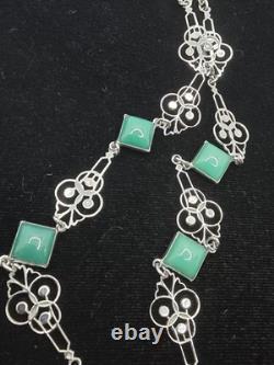 Art Deco Dragon Necklace Enamel Peking Glass Rhodium Plate 1930s 18 In