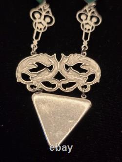 Art Deco Dragon Necklace Enamel Peking Glass Rhodium Plate 1930s 18 In