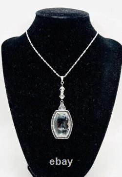 Art Deco Rhodium Plated Clear Faceted Glass Necklace Vintage Antique Jewelry