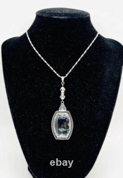 Art Deco Rhodium Plated Clear Faceted Glass Necklace Vintage Antique Jewelry