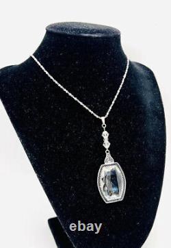 Art Deco Rhodium Plated Clear Faceted Glass Necklace Vintage Antique Jewelry