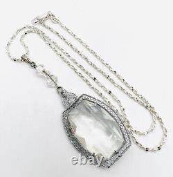 Art Deco Rhodium Plated Clear Faceted Glass Necklace Vintage Antique Jewelry
