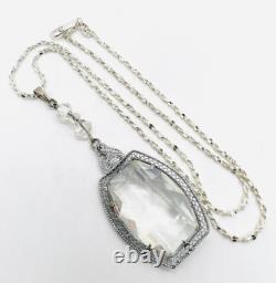 Art Deco Rhodium Plated Clear Faceted Glass Necklace Vintage Antique Jewelry