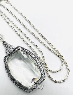 Art Deco Rhodium Plated Clear Faceted Glass Necklace Vintage Antique Jewelry