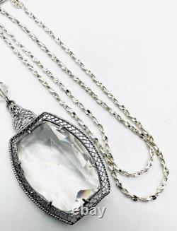 Art Deco Rhodium Plated Clear Faceted Glass Necklace Vintage Antique Jewelry