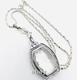 Art Deco Rhodium Plated Clear Faceted Glass Necklace Vintage Antique Jewelry