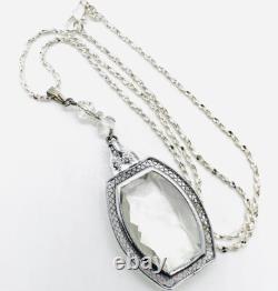 Art Deco Rhodium Plated Clear Faceted Glass Necklace Vintage Antique Jewelry