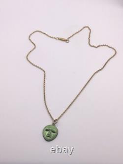 Art Deco Silver Enamel Mask Pendant On 18ct Gold Plated Chain Necklace