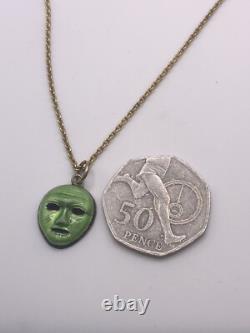 Art Deco Silver Enamel Mask Pendant On 18ct Gold Plated Chain Necklace