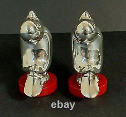 Art Deco Silver Plated & Red Bakelite Birds Figurines Salt & Pepper Shakers