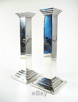 Art Deco Style Silver Plate Candlesticks Unsigned 20th Century