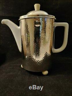 Art Deco WMF BAUHAUS Hammered Silver Plate on Porcelain Tea and Coffee Services