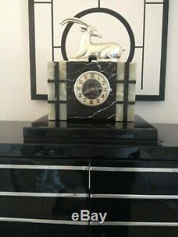 Art Deco marble clock with silver plated gazelle