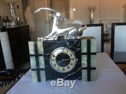 Art Deco marble clock with silver plated gazelle