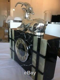 Art Deco marble clock with silver plated gazelle