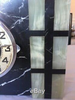 Art Deco marble clock with silver plated gazelle