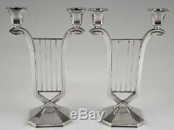 Art Deco silvered two lights candelabra Gallia in the manner of Sue et Mare 1930