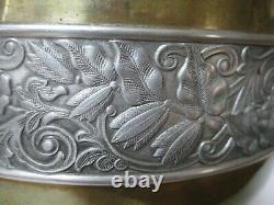 Art Nouveau Brass Jardiniere Chase Silver Plate Floral Band Footed Satyr Handles