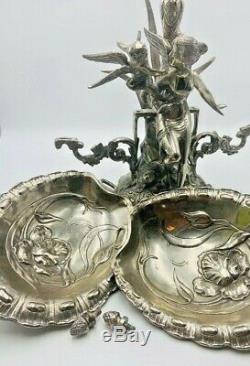 Art Nouveau Centerpiece Double Calling Card Tray Holder Metalware Metal Work