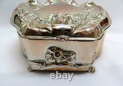 Art Nouveau Cupid Silver Plated Jewelry Casket Box