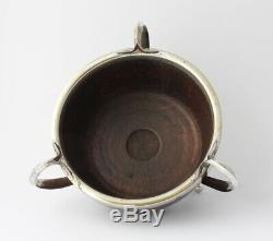 Art Nouveau English Oak Silver Plated Trophy Bowl. Nuts, Fruit, Antique c1900
