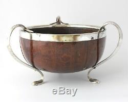 Art Nouveau English Oak Silver Plated Trophy Bowl. Nuts, Fruit, Antique c1900