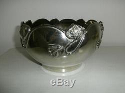 Art Nouveau Floral Patterned Silver Plated Large Decorative Bowl/ Indoor Planter