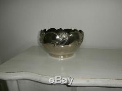 Art Nouveau Floral Patterned Silver Plated Large Decorative Bowl/ Indoor Planter