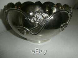 Art Nouveau Floral Patterned Silver Plated Large Decorative Bowl/ Indoor Planter