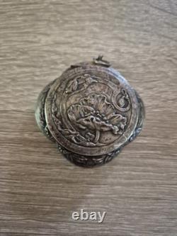 Art Nouveau French Silver Plated Mirror Locket Pendant, Pillbox Powderbox c. 1900